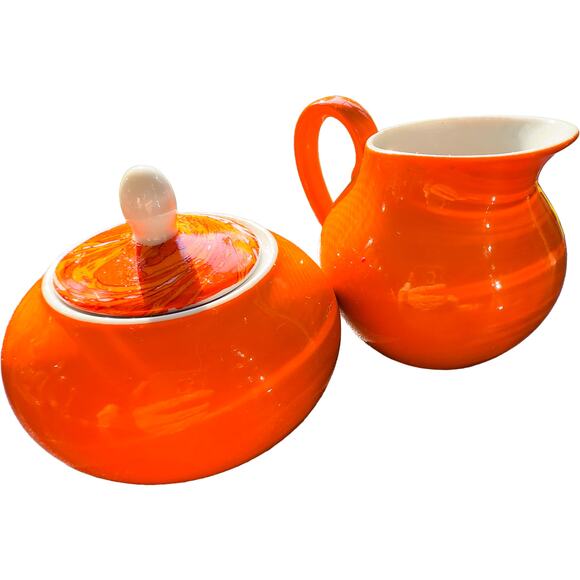 Vintage Holt Howard China Mid Century Modern Orange/White Cream and Sugar Set - Picture 6 of 9